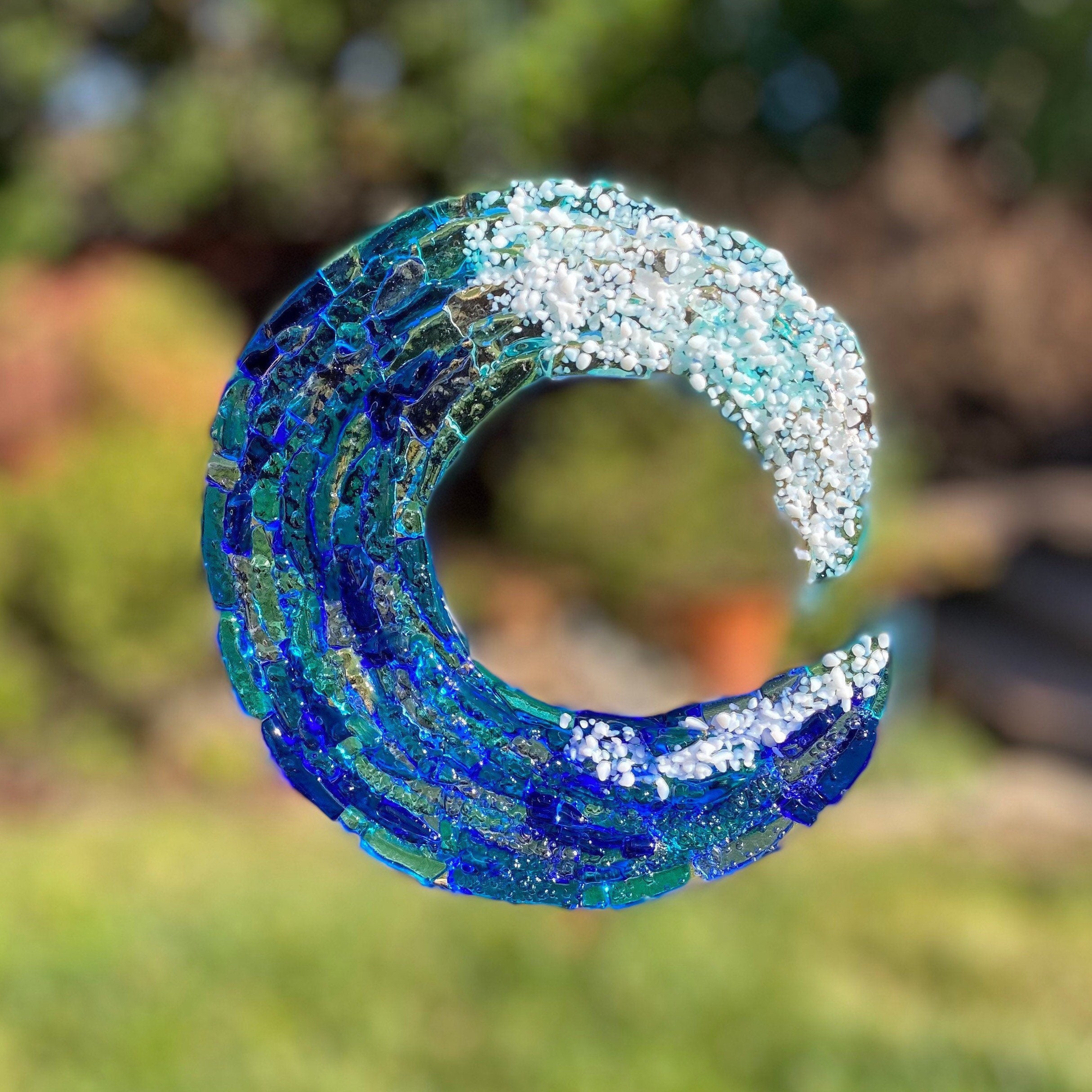 Fused Ocean Sun Catcher Ornament Glass Wave Acrylic Outdoor Indoor Sun  Catcher