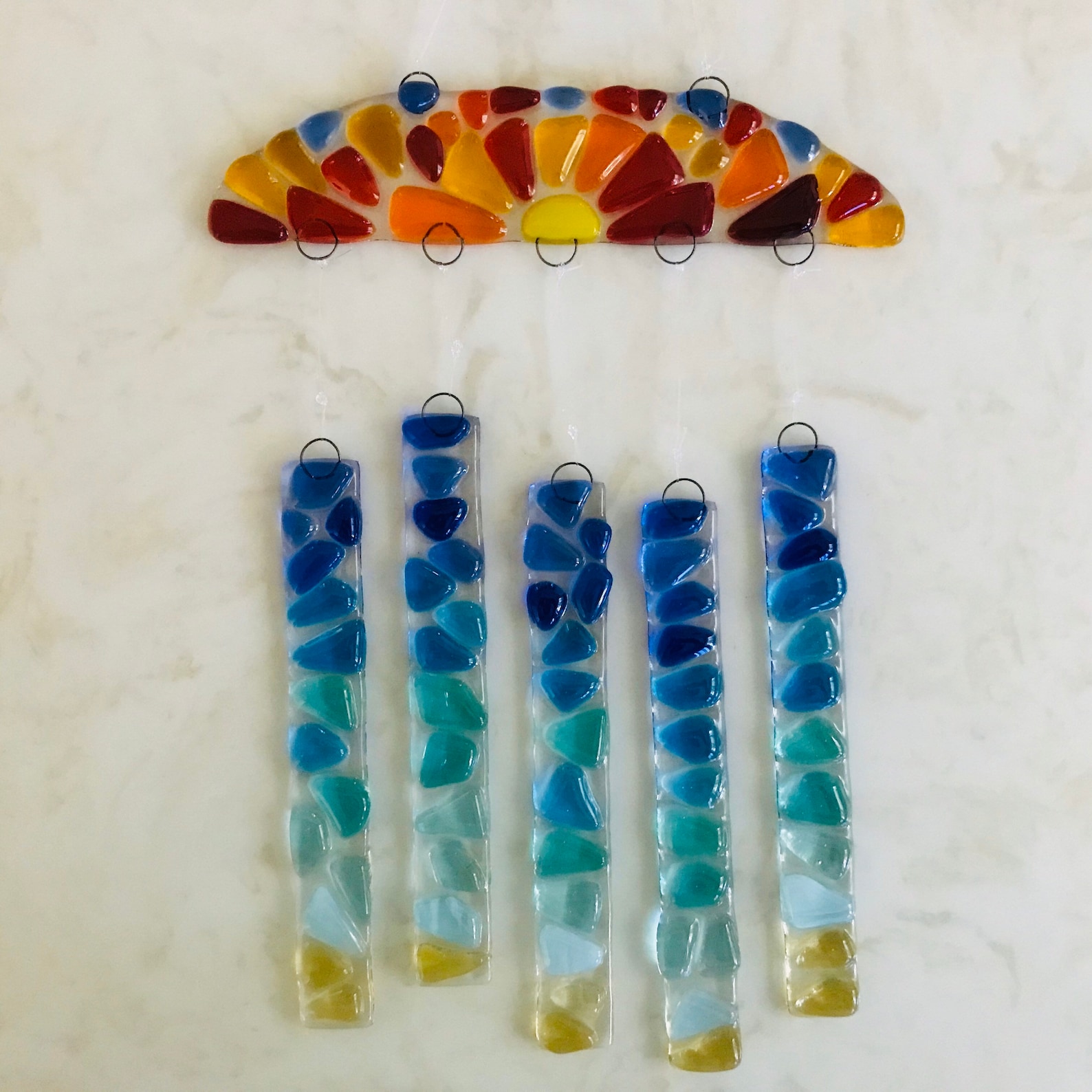 Fused Glass Beach Sunset Wind Chime Ocean Wave Mobile Etsy
