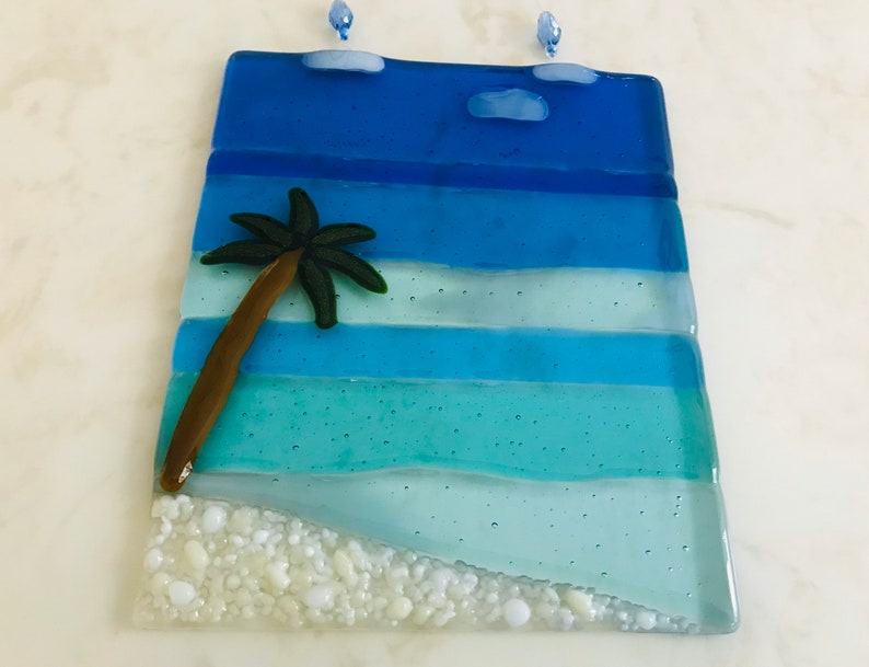Fused Glass Beach Wall Art Glass Palm Tree and Ocean Beach Etsy