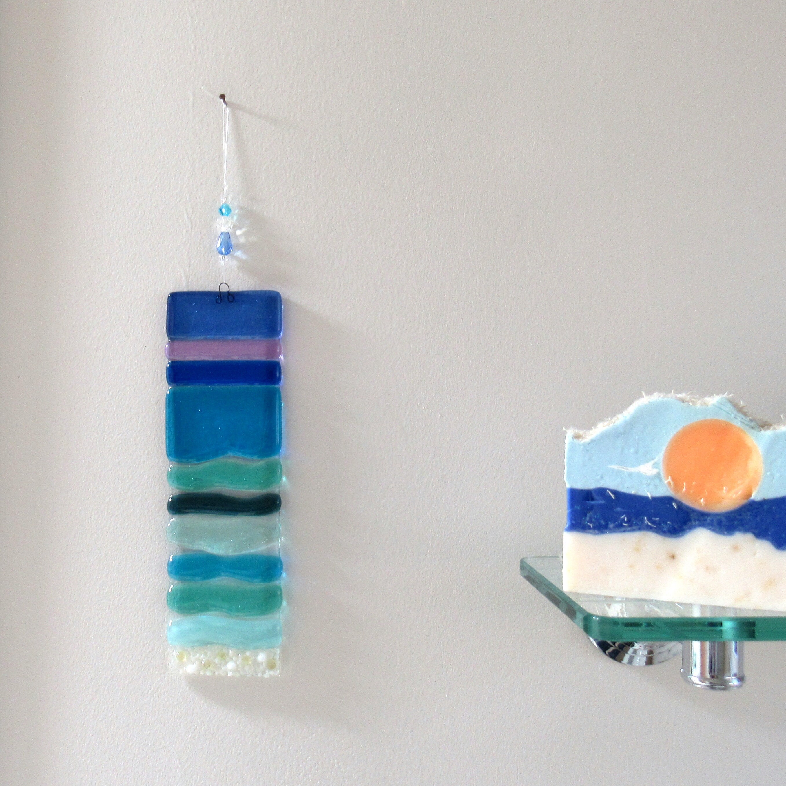 Fused Glass Beach Wall Art Sea Sun Catcher Blue Ocean Waves Etsy Canada