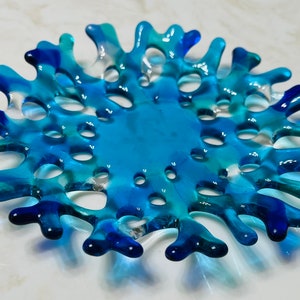 Fused Glass Coral Soap Dish, Glass Branching Coral Plate, Turquoise Blue Sea Glass Jewelry Holder