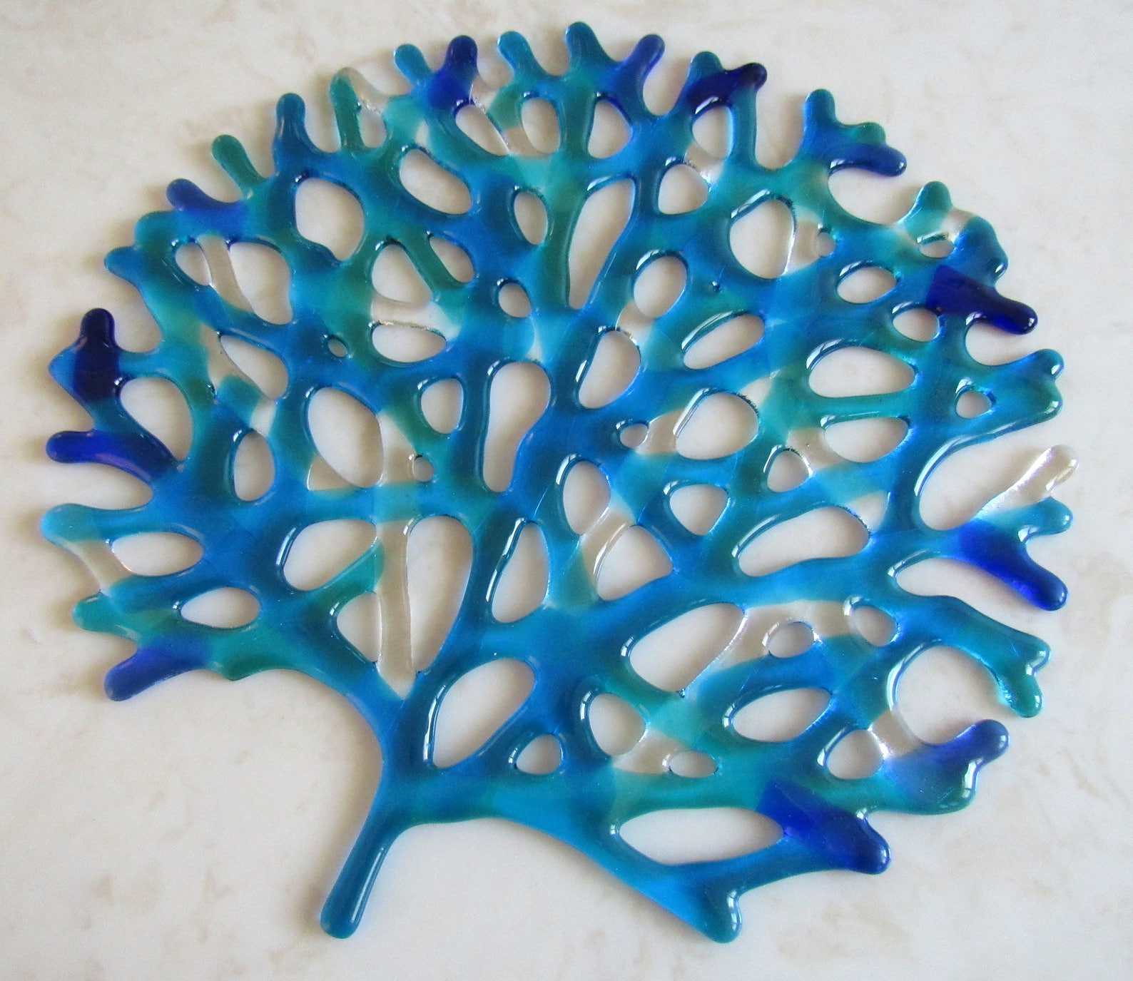 Fused Glass Coral Sea Coral Wall Decor Blue and Turquoise Etsy Norway