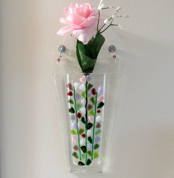 Fused Glass Wall Pocket Vase Flowers Blooming Image 0