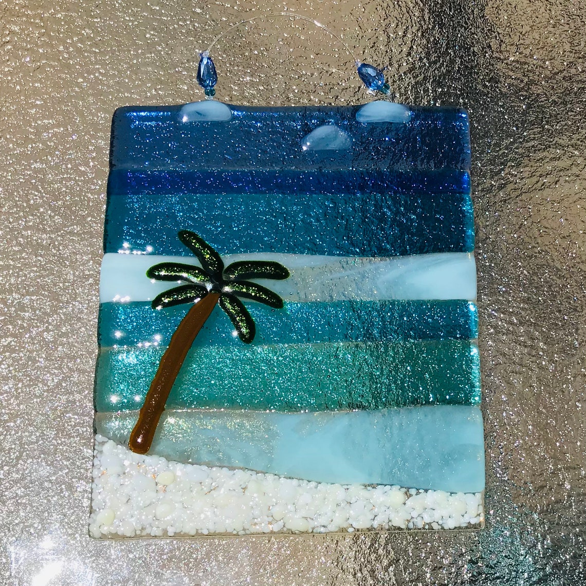 Fused Glass Beach Wall Art Glass Palm Tree and Ocean Beach Etsy