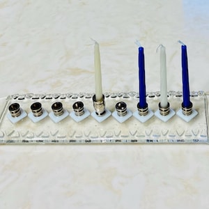 Glass Hanukkah Menorah, Fused Glass Clear and White Menorah, Elegant Diamonds Menorah, Mosaic Menorah, Jewish Wedding Glass Gift