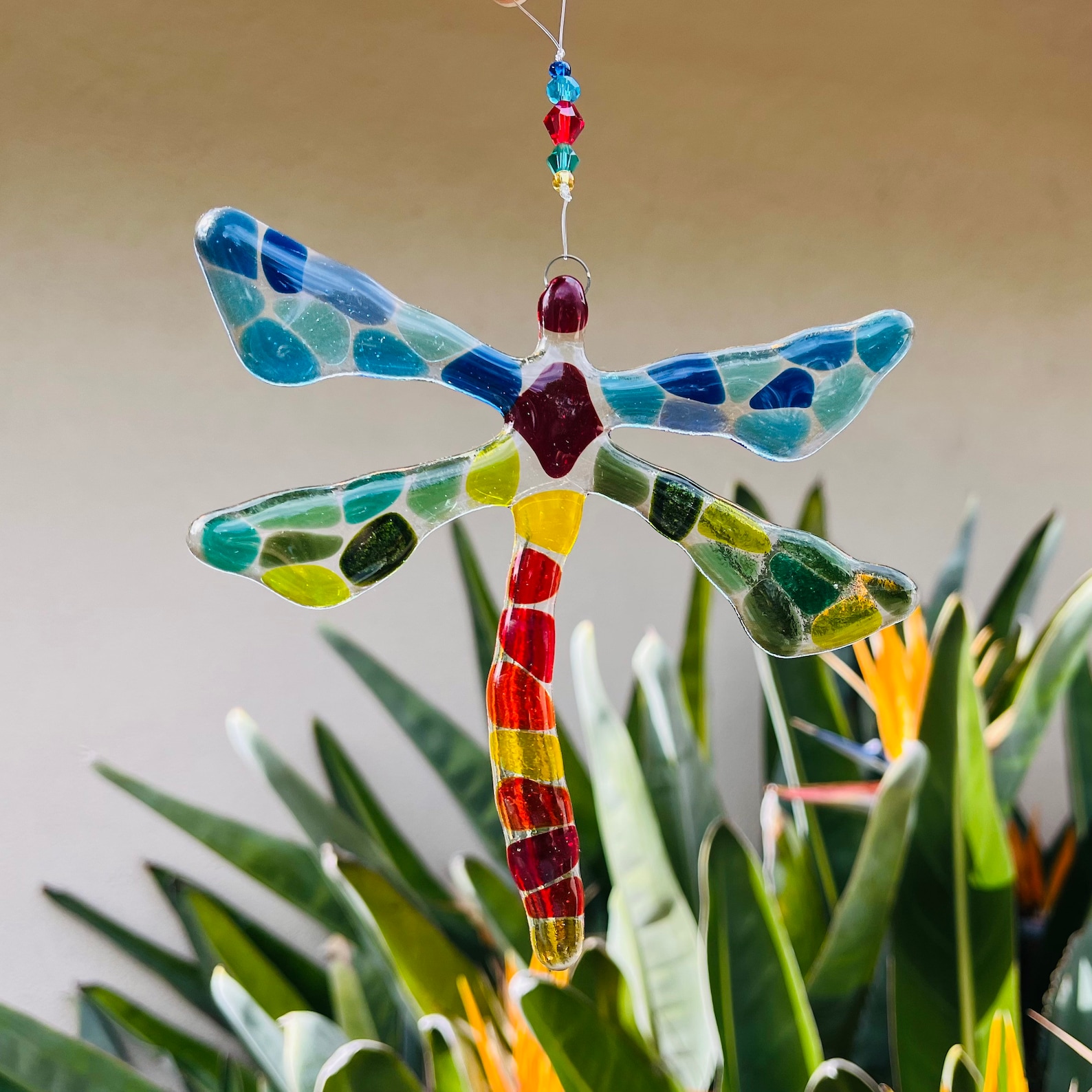 Fused Glass Dragonfly Suncatcher Mosaic Wall Hanging Etsy