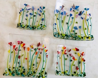 Fused Glass Flower Plate, Wildflower Fields Dish, Glass Poppies Art, Mother's Day Gift, Floral Decor, Gifts for Mom