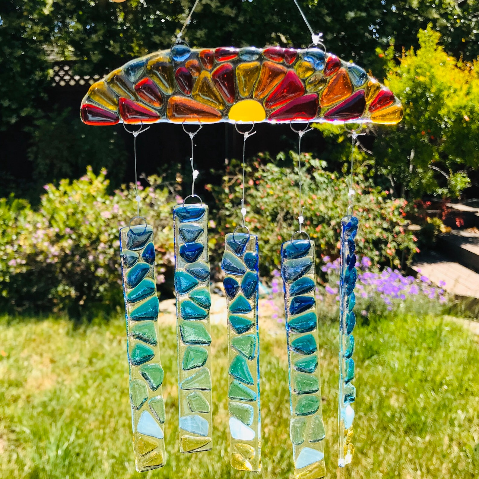 Fused Glass Beach Sunset Wind Chime Ocean Wave Mobile Etsy