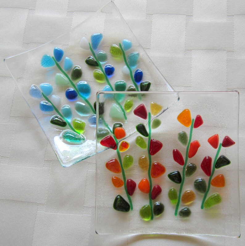 Fused Glass Plate Floral Glass Dish Flower Jewelry Keeper Etsy