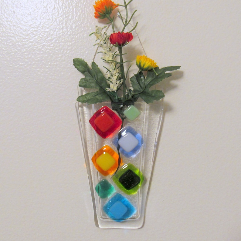 Fused Glass Wall Vase Flower Vase Wall Hanging Pocket Vase Etsy