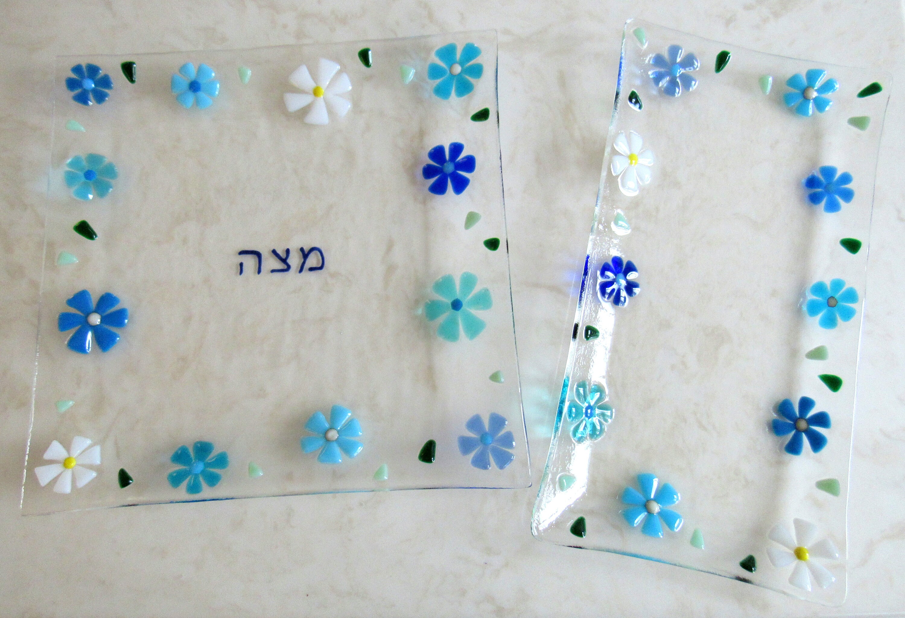 Fused Glass Matzah Plate, Turquoise Blue White Floral Passover Seder - Etsy