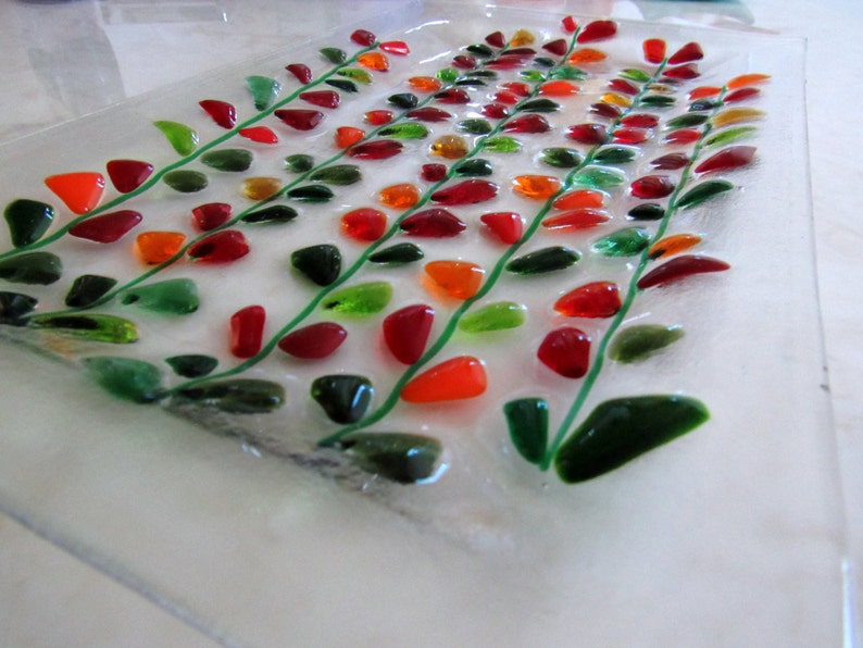 Fused Glass Platter Christmas Serving Dish Floral Tray Etsy Canada