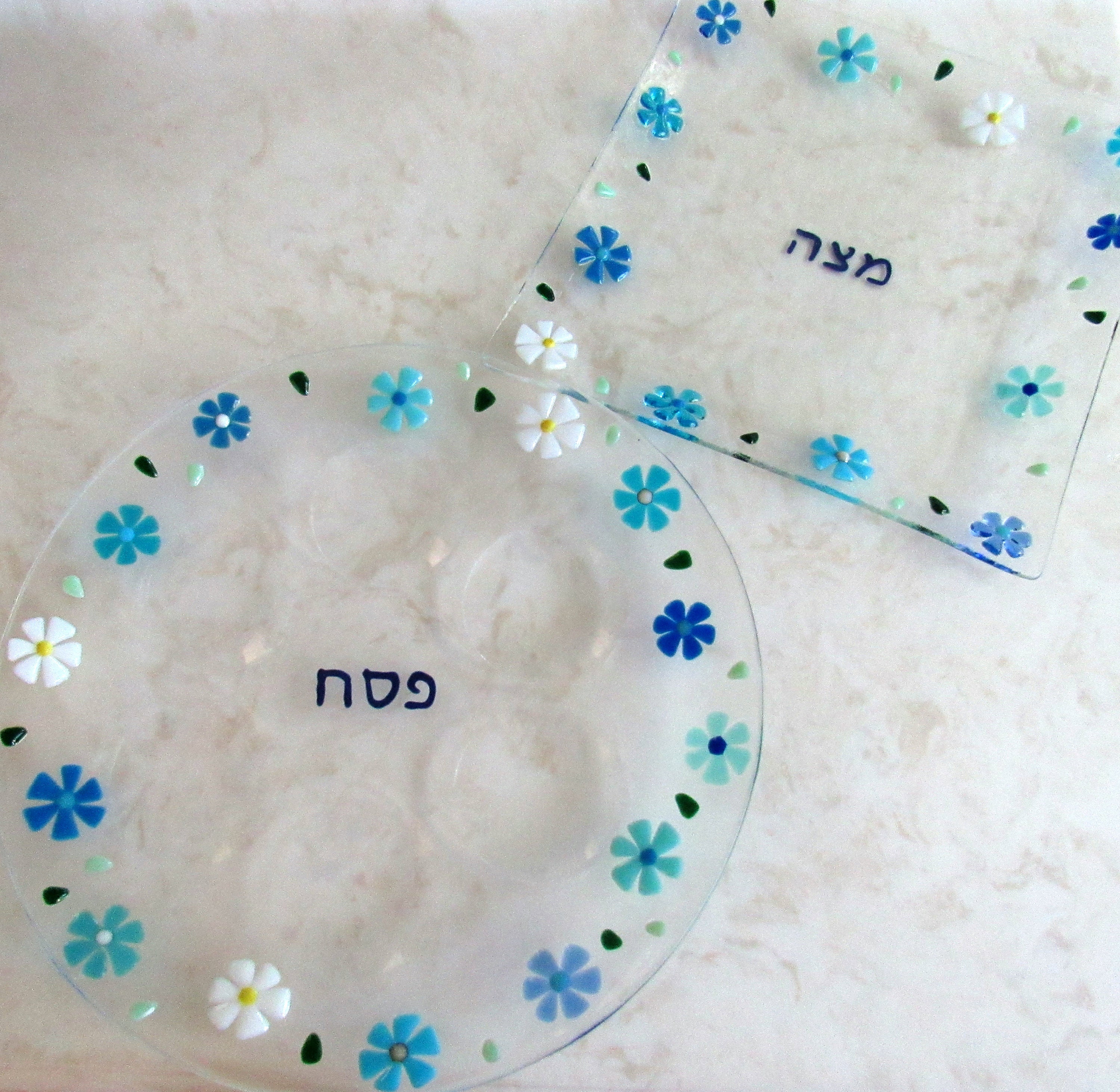 Fused Glass Matzah Plate, Turquoise Blue White Floral Passover Seder - Etsy