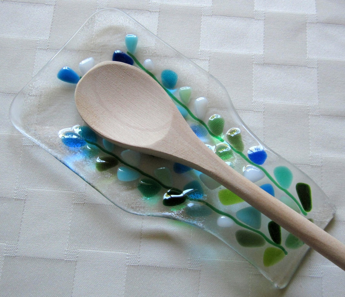 Glass Spoon Rest Modern Fused Glass Blooming Branches in Etsy