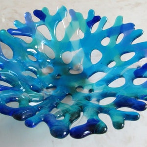 Fused Glass Coral Bowl, Branching Coral Plate, Turquoise Blue Sea Glass Jewelry Keeper, Ocean Beach Decor, Beach Glass Art image 6