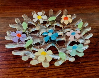 Fused Glass Flower Plate, Pastel Floral Wall Decor, Handmade