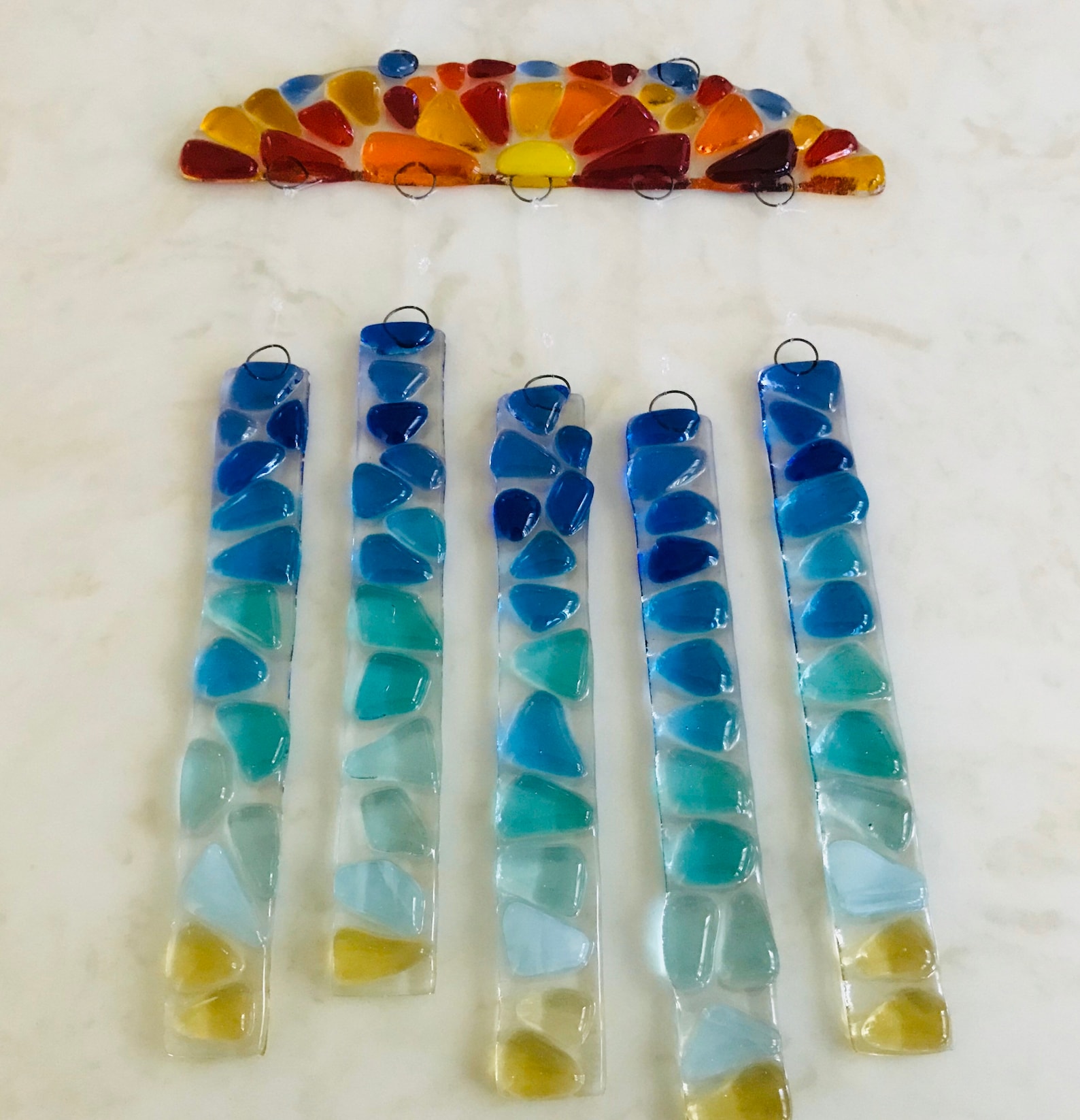 Fused Glass Beach Sunset Wind Chime Ocean Wave Mobile Etsy