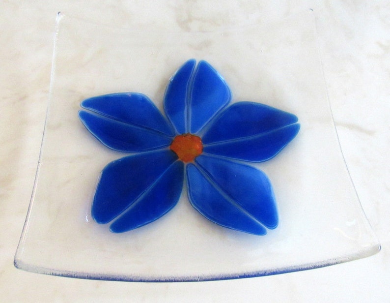 Fused Glass Plate Blue or Teal Flower Soap Dish Caribbean Etsy