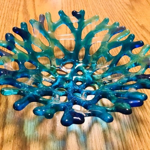 Fused Glass Coral Bowl, Branching Coral Plate, Turquoise Blue Sea Glass Jewelry Keeper, Ocean Beach Decor, Beach Glass Art image 7