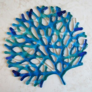 Fused Glass Coral, Sea Coral Wall Decor, Blue and Turquoise Sea Branching Coral Wall Art, Underwater Art, Beach House Decor, Sea Life