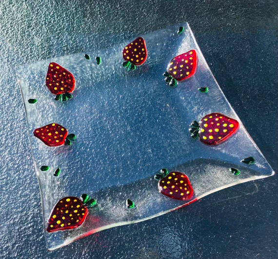 Dekoteller Glasteller Teller Glas Obst Kiwi Orange Erdbeere rot grün Ø 21 cm 