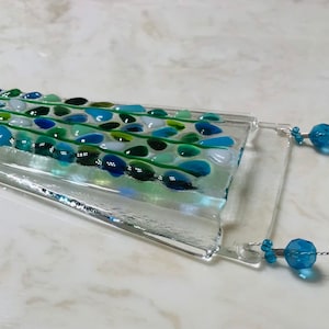 Fused Glass Wall Vase, Hanging Pocket Flower Vase, Blooming Branches, Blue Turquoise White, Mothers Day Flowers imagem 6