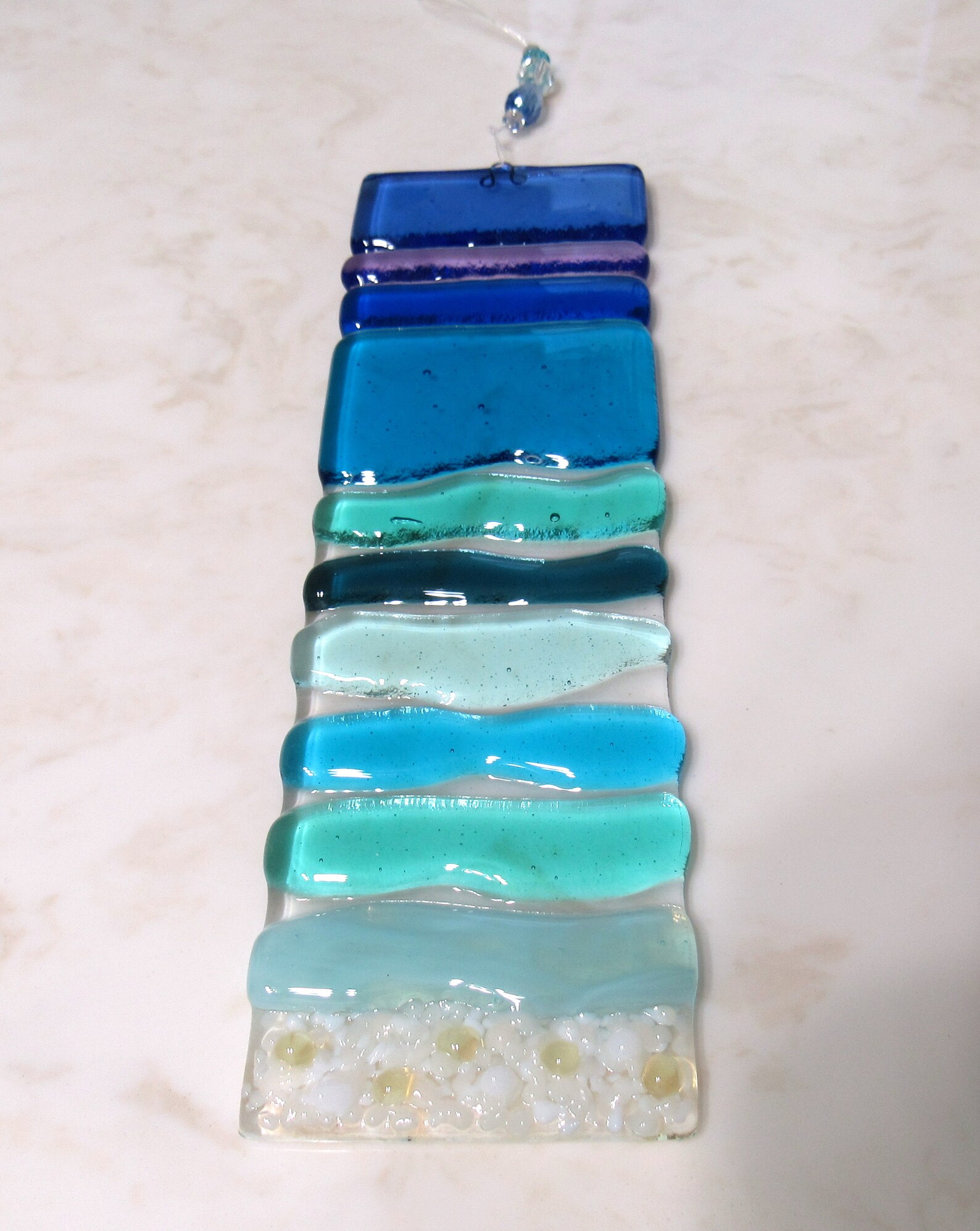 Fused Glass Beach Wall Art Sea Sun Catcher Blue Ocean Waves Etsy