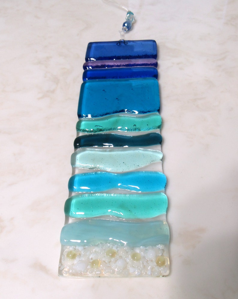 Fused Glass Beach Wall Art Sea Sun Catcher Blue Ocean Waves Etsy