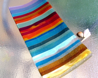 Fused Glass Plate Beach Sunset Glass Art Ocean Waves Dish | Etsy