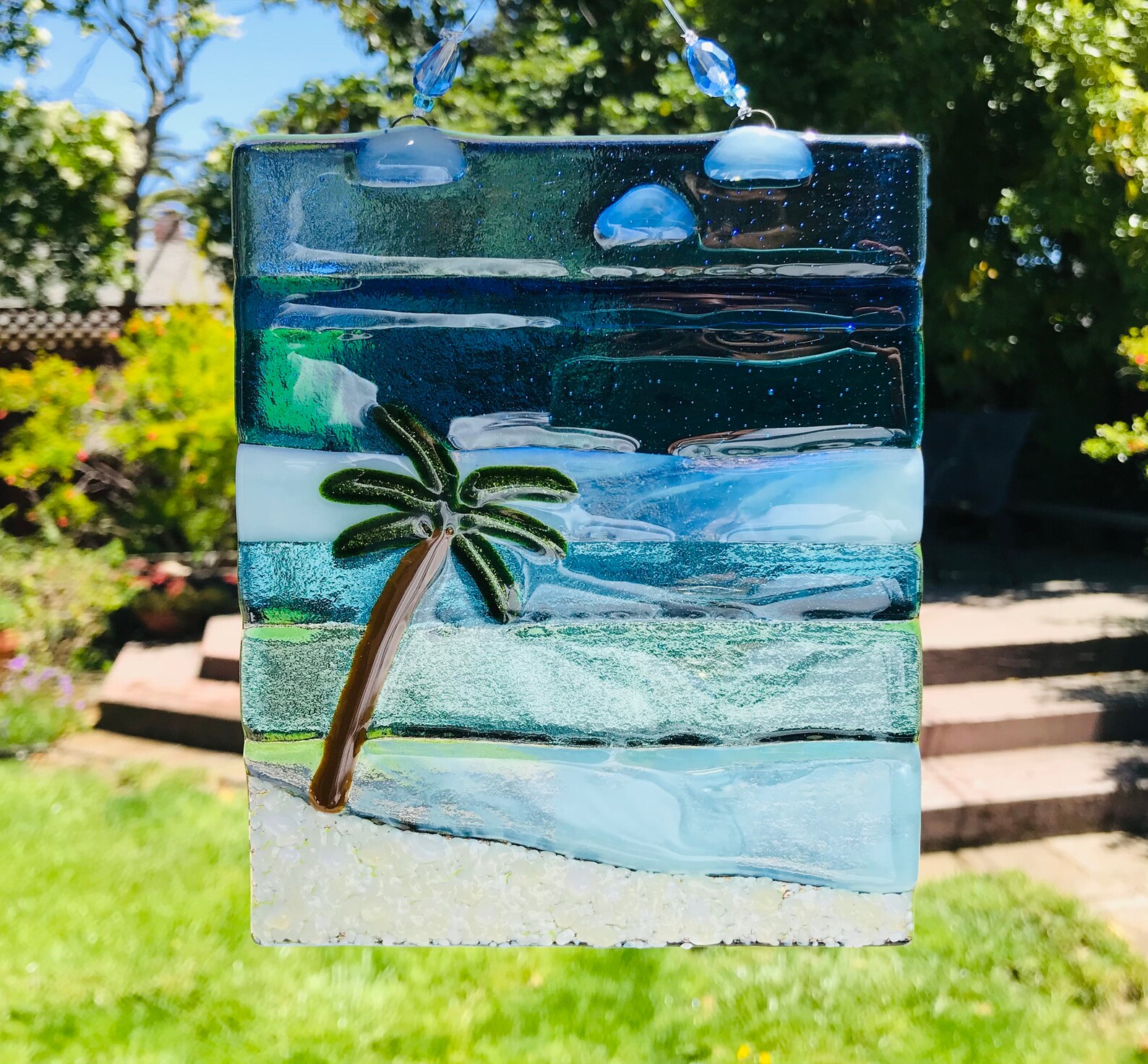 Fused Glass Beach Wall Art Glass Palm Tree and Ocean Beach Etsy