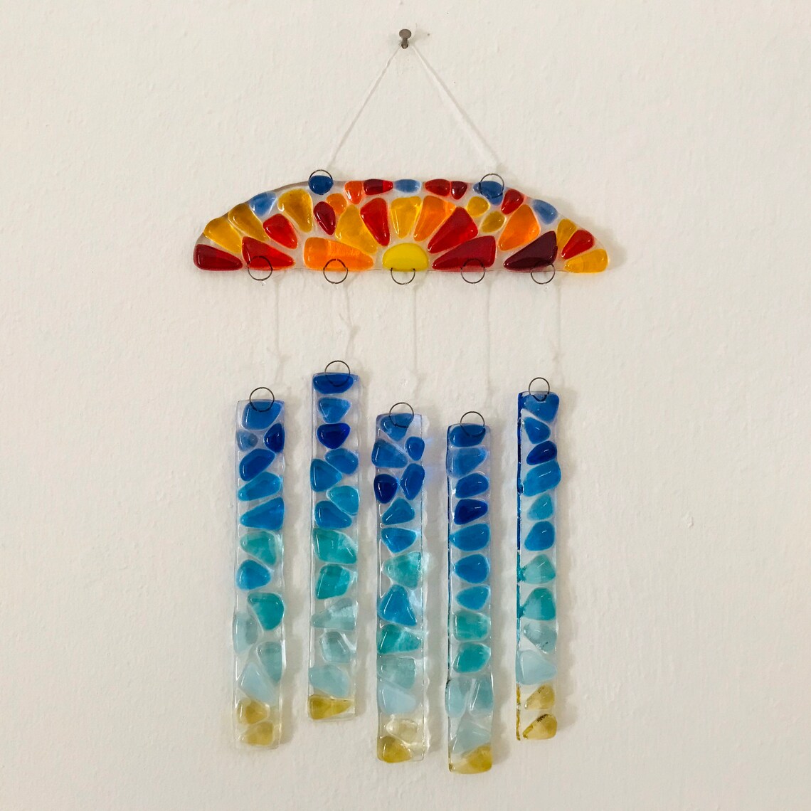 Fused Glass Beach Sunset Wind Chime Ocean Wave Mobile Etsy