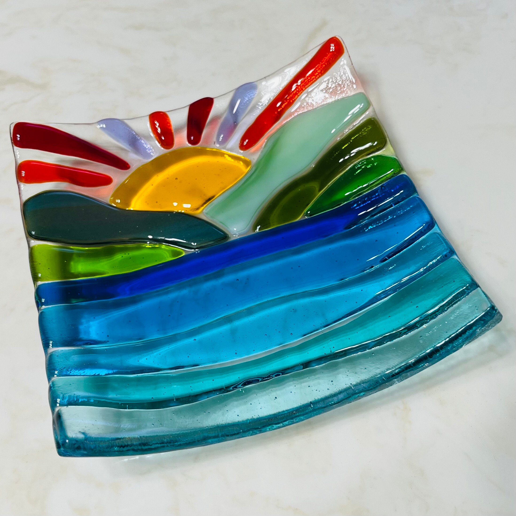 Fused Glass Sunset Plate, Mountain Lake Decor, Handmade Dish - Etsy