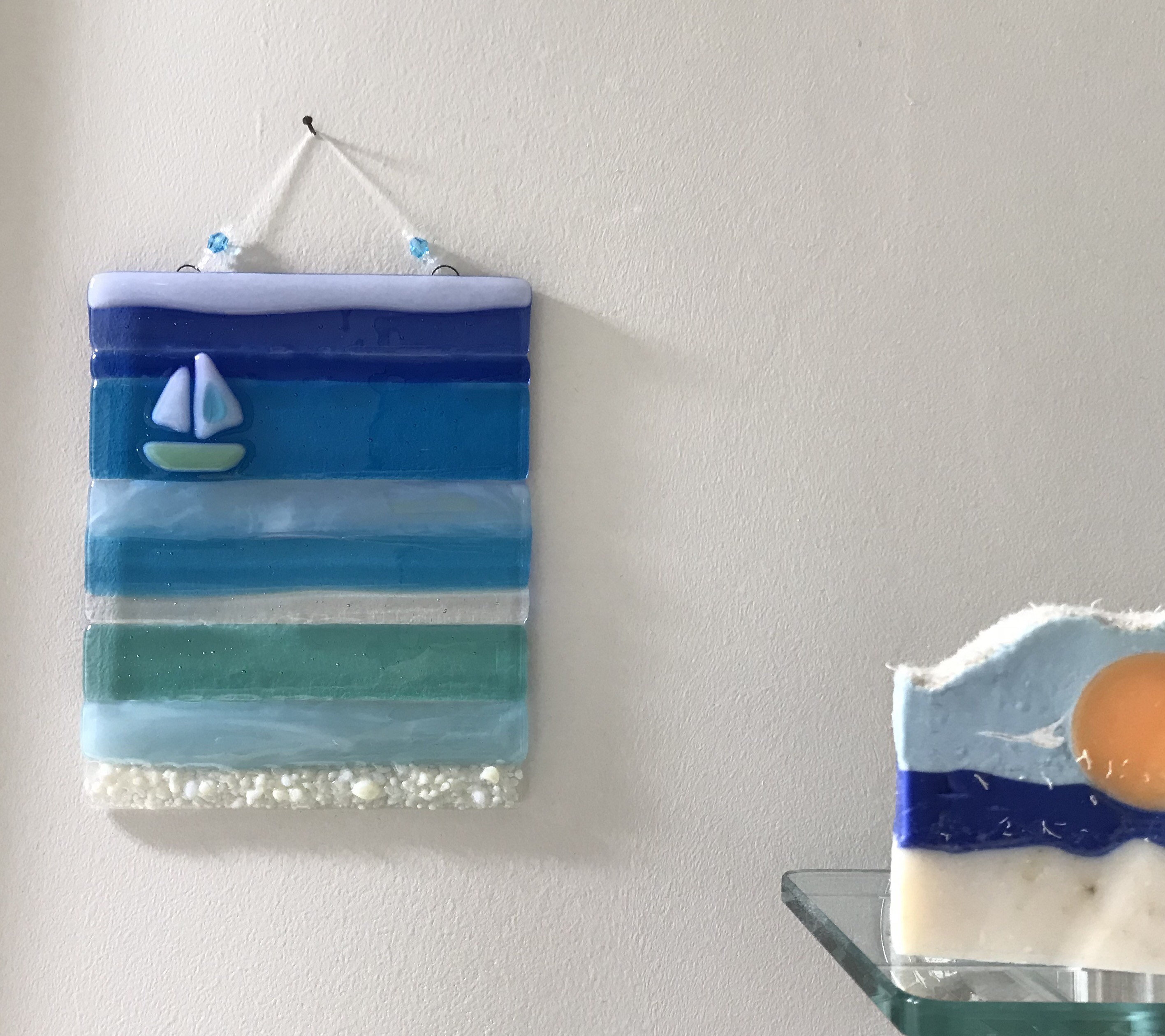 Fused Glass Beach Wall Art Ocean Beach Sailboat Suncatcher Etsy