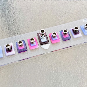 Glass Hanukkah Menorah, Fused Glass Menorah in Purple, Pink and White, Modern, Jewish Wedding Registry, Bat Mitzvah Gift