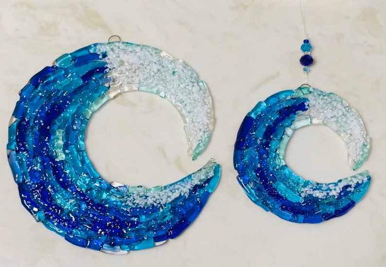 Fused Glass Ocean Wave Art Glass Wave Wall Decor Blue Ocean Etsy