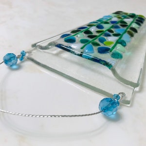 Fused Glass Wall Vase, Hanging Pocket Flower Vase, Blooming Branches, Blue Turquoise White, Mothers Day Flowers imagem 7