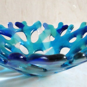 Fused Glass Coral Bowl, Branching Coral Plate, Turquoise Blue Sea Glass Jewelry Keeper, Ocean Beach Decor, Beach Glass Art image 5