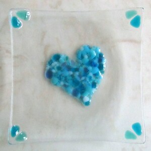 Fused Glass Plate, Valentines Soap Dish, Glass Turquoise Blue Heart, Mother's Day Gift, Valentine's Day image 4