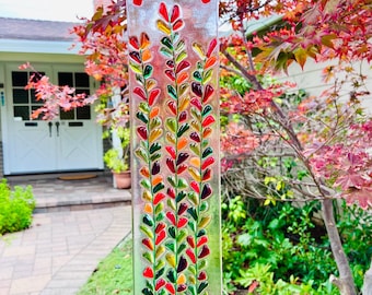 Fused Glass Autumn Leaves Suncatcher, Shakuf Design Blooming Branches, Fall Colors (4" x 15")