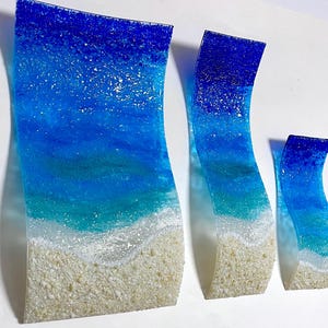 Fused Glass Ocean Wave Wall Art, Deep Ocean and Serene Sea, Beach Home Decor