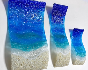 Fused Glass Ocean Wave Wall Art, Deep Ocean and Serene Sea, Beach Home Decor