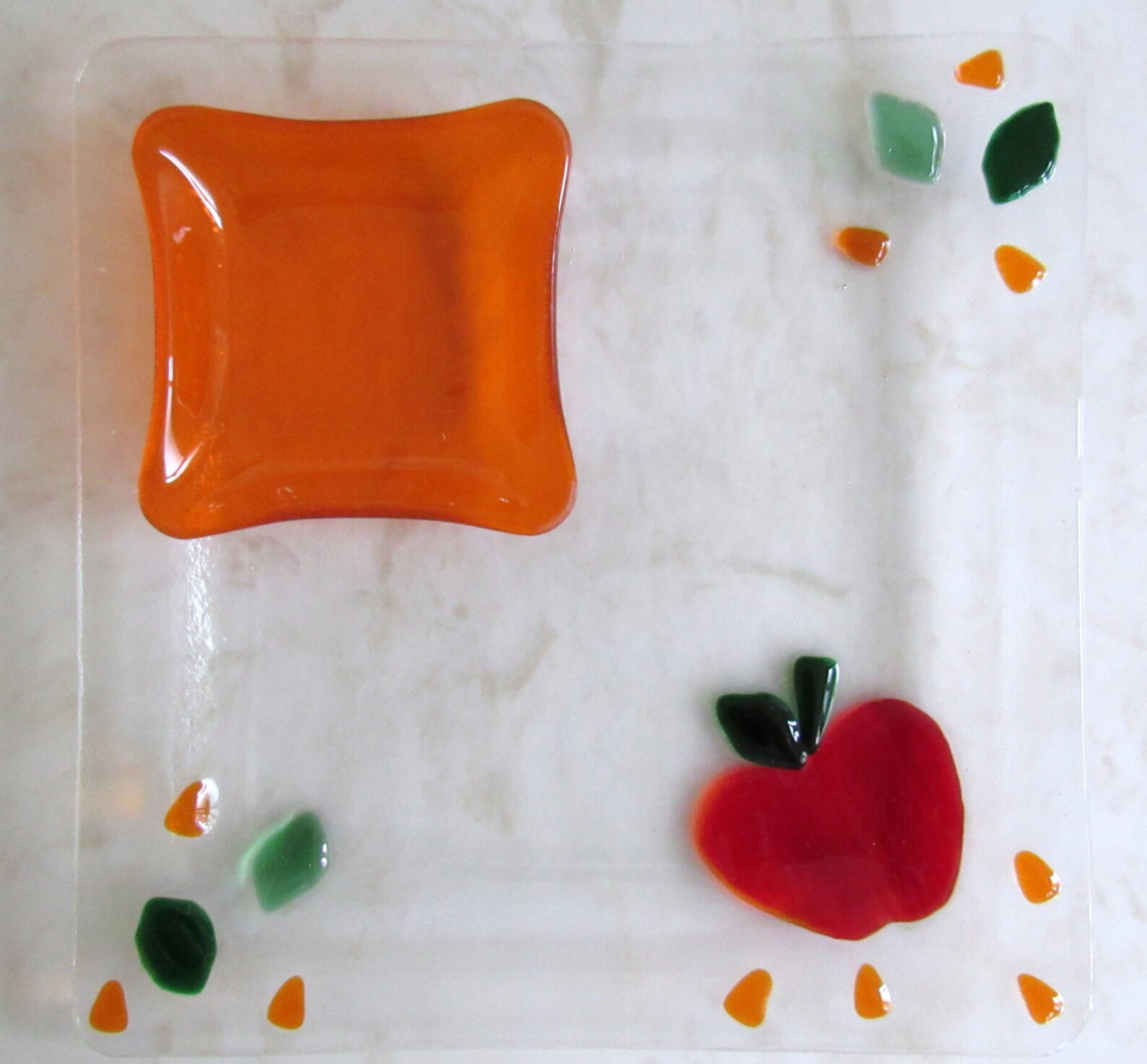 Fused Glass Plate Apple and Honey Plate Set Honey Dish Rosh Etsy