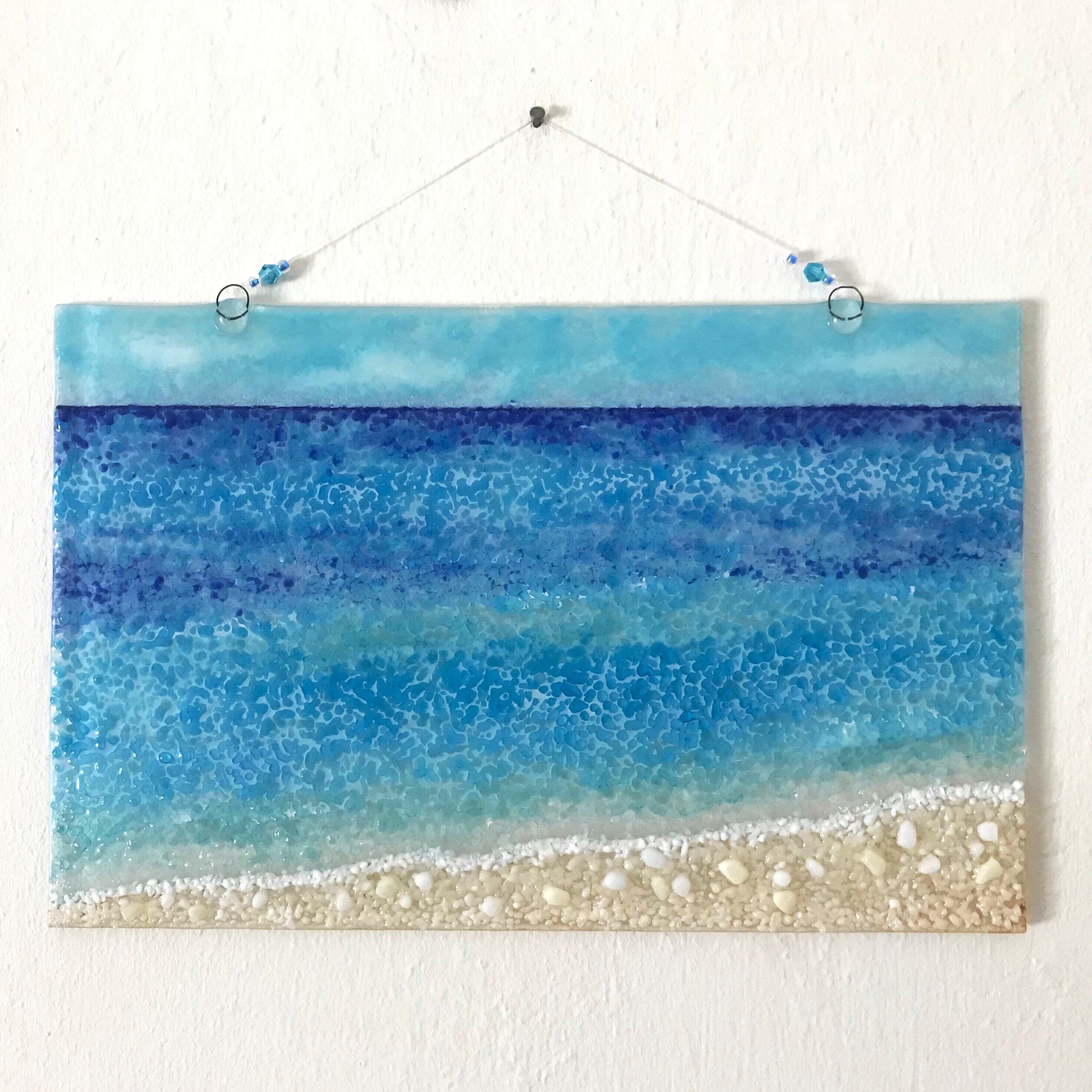 Fused Glass Beach Wall Art Sea Glass Sun Catcher Blue Ocean Etsy