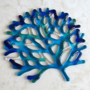 Fused Glass Coral, Glass Branching Coral Wall Decor, Turquoise Blue Sea Coral Wall Art, Ocean Beach Decor, Beach Glass Art