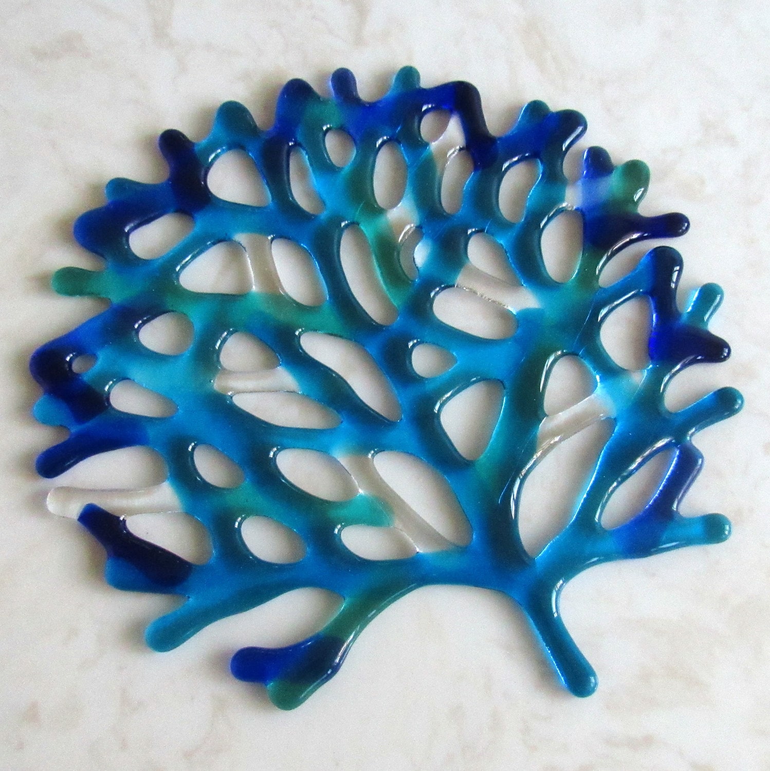 View of Fused Glass Coral Glass Branching Coral Wall Decor Turquoise | Etsy UK