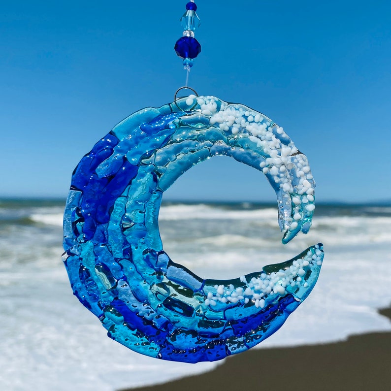 Fused Glass Ocean Wave Suncatcher Glass Wave Art Beach Etsy