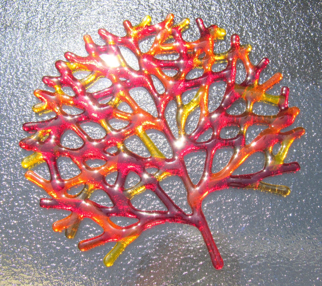 Fused Glass Coral Wall Decor, Red Glass Branching Coral, Red Sea Coral