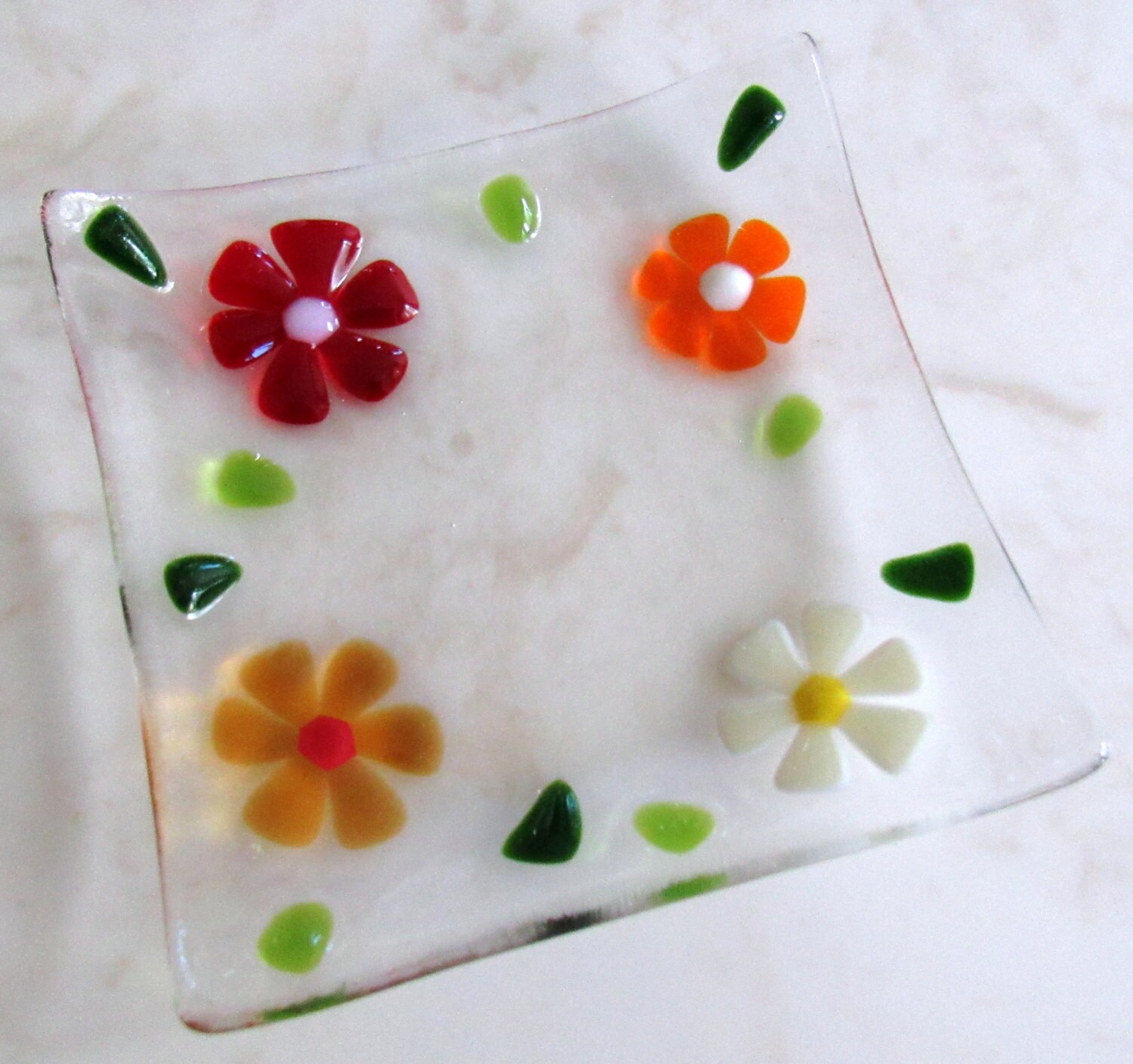 Fused Glass Flower Soap Dish Trinket Dish Small Orange Flower Soap Dish