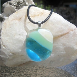 Fused Glass Necklace, Ocean Beach Glass Pendant, Turquoise Blue Sea Glass Necklace, Ocean Waves, Mother&#39;s Day Gift