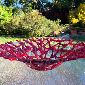 Fused Glass Red Coral Bowl, Branching Coral Large Dish, Ocean Glass Art, Beach Wall Decor